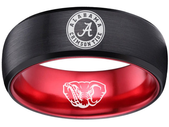 Alabama Crimson Tide Ring BAMA Wedding Ring Black & Red Tungsten Wedding Band