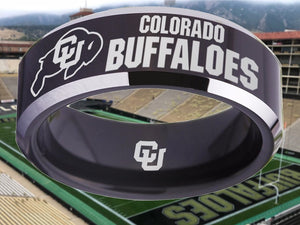 Colorado Buffaloes Ring Black & Silver Wedding Band | Sizes 4 - 17 #buffs #ncaa