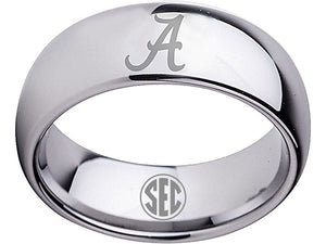 Alabama Crimson Tide Ring Wedding Band Silver Tungsten Wedding Ring Sz 5 - 16