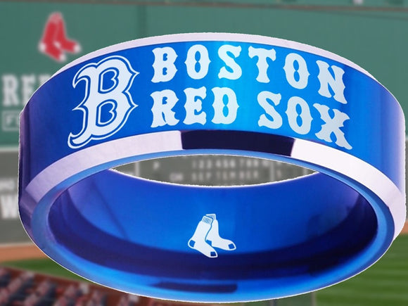 Boston Red Sox Ring Red Sox Wedding Ring Blue & Silver Ring Size 4 - 17