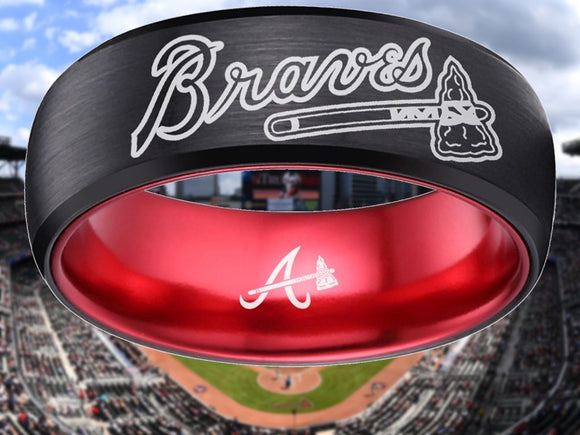 Atlanta Braves Ring Braves Logo Ring Black and Red Wedding Band #atlanta #braves