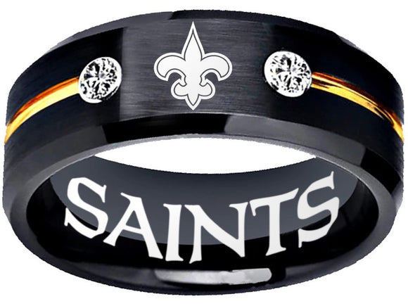 New Orleans Saints Ring Saints Logo Ring Black and Gold with CZ Stones #saints