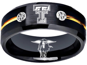 Texas Tech Red Raiders Logo Ring Black and Gold CZ Stones Band #texastech #redraiders