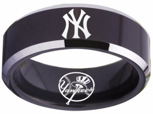 New York Yankees Ring | Black & Silver Wedding Ring | Sizes 4-17