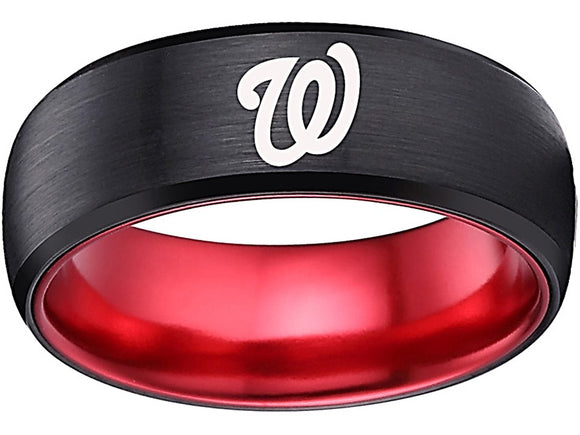 Washington Nationals Ring Tungsten Band 8mm Black & Red Ring #nationals