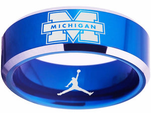 Michigan Wolverines Ring | Blue & Silver Wedding Ring | Sizes 4-17