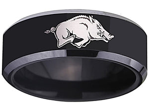 Arkansas Razorbacks Ring Wedding Ring 8mm Black Tungsten Wedding Band #arkansas #razorbacks