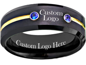 Black Gold and Blue CZ Ring Custom Wedding Band - Custom Ring - Sizes 6-13 #custom #ring